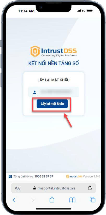 Màn "Lấy lại mật khẩu" — nhấn Lấy lại mật khẩu