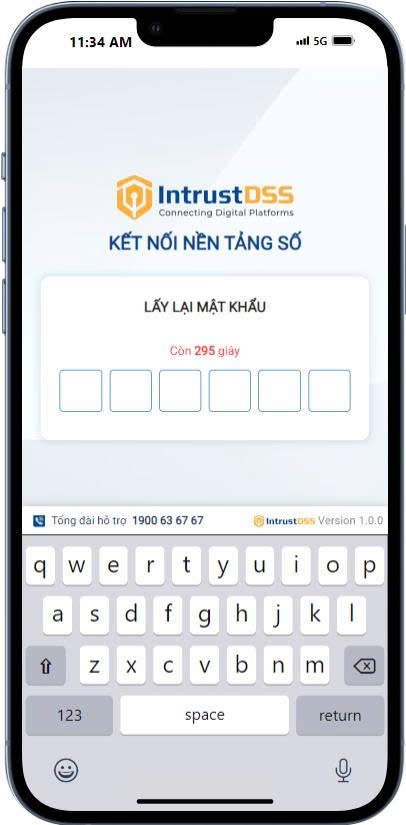 Màn "Lấy lại mật khẩu" — nhập mã OTP
