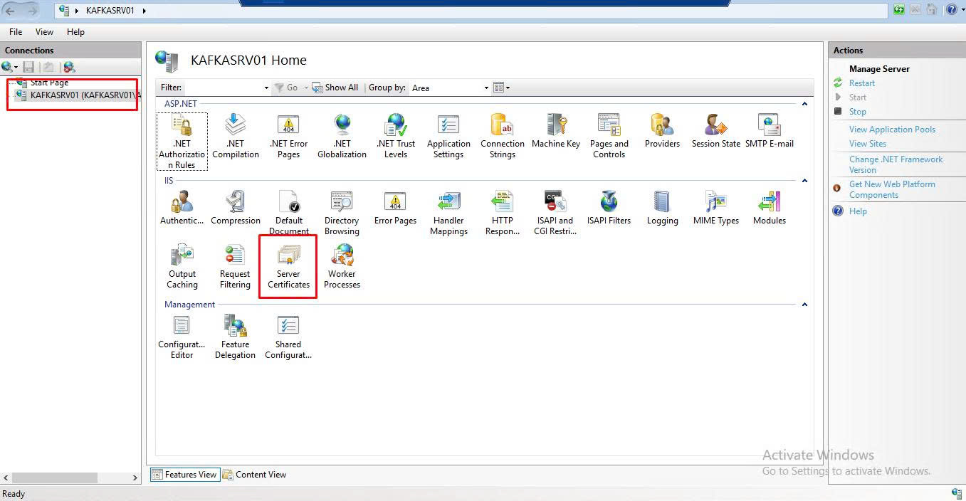 IIS Manager — Server Certificates