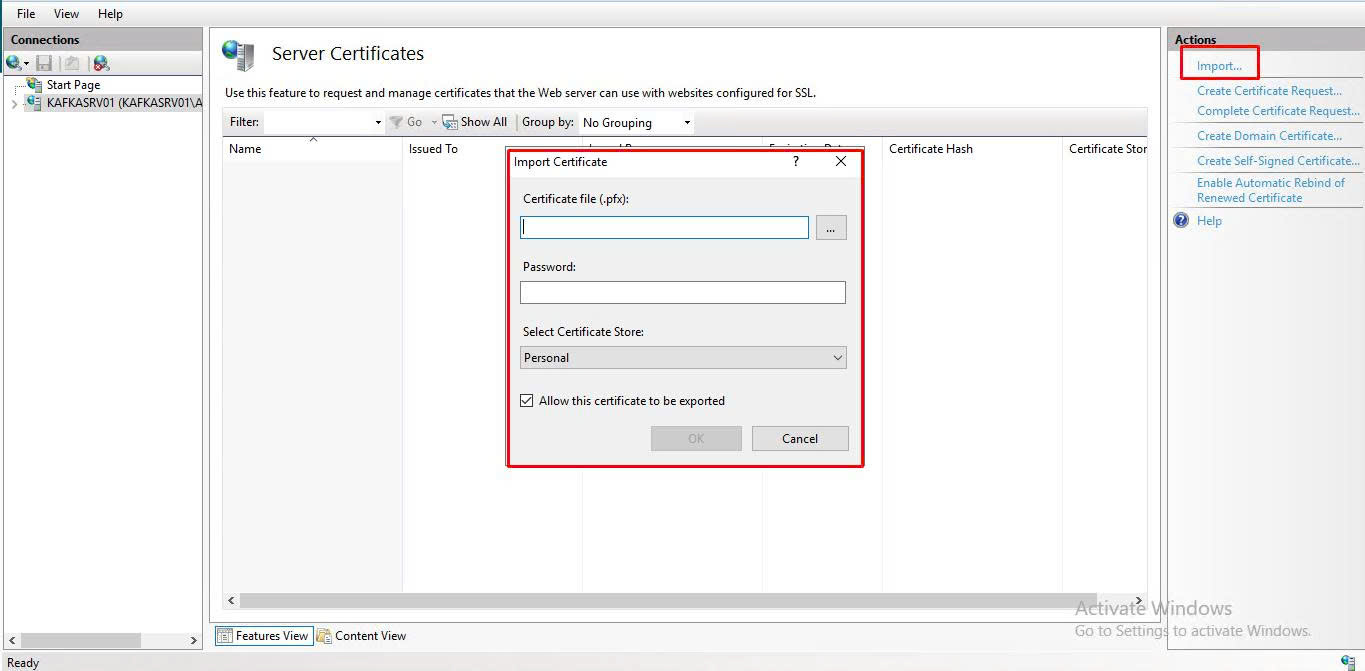 Import Certificate dialog