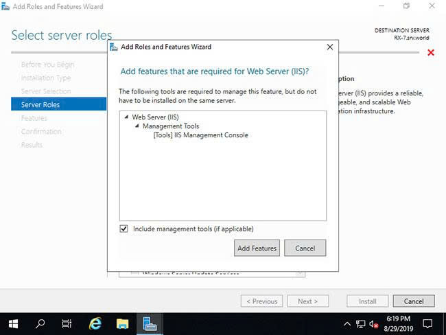 Popup Add features required for Web Server (IIS)