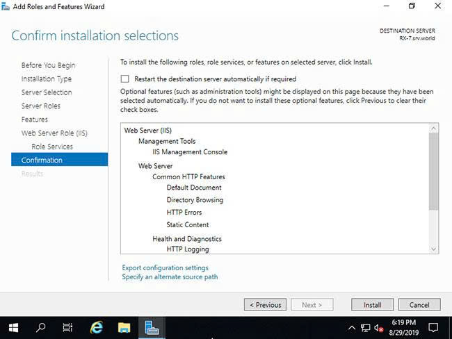 Confirm installation selections — nút Install