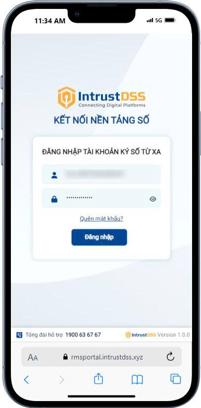 RMS remote signing account management Portal login screen
