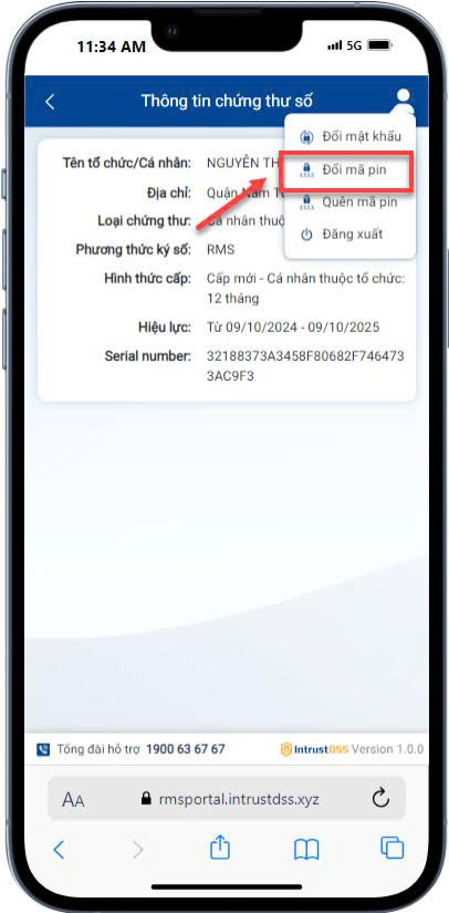 Account menu — select "Change PIN Code"