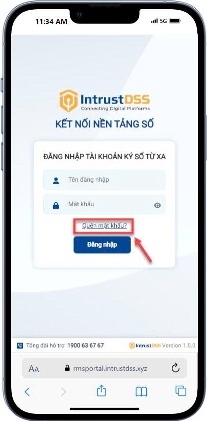 Login screen — tap "Forgot Password?"