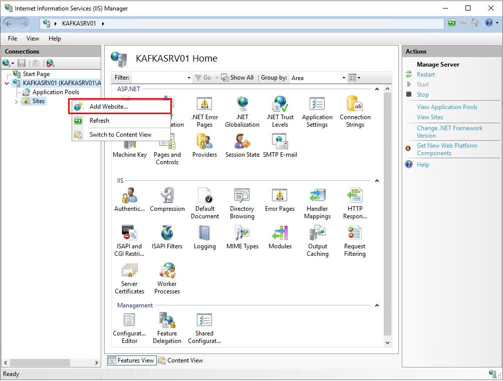 IIS Manager — Add Website