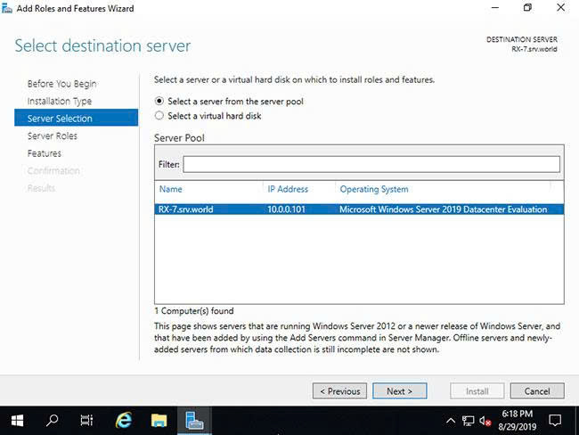 Select destination server